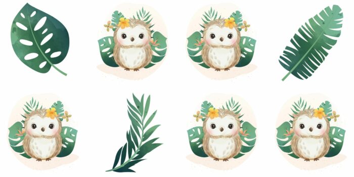 Panneau 8 lingettes lavables 12x12cm Monstera Hibou
