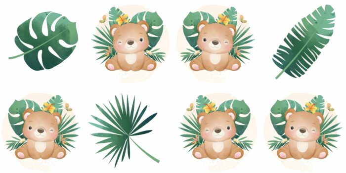 Panneau 8 lingettes lavables 12x12cm Monstera Ourson