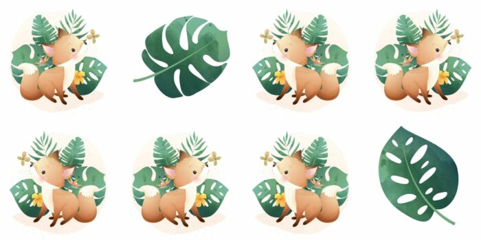 Panneau 8 lingettes lavables 12x12cm Monstera Renard