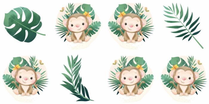 Panneau 8 lingettes lavables 12x12cm Monstera Singe