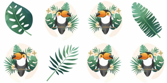 Panneau 8 lingettes lavables 12x12cm Monstera Toucan