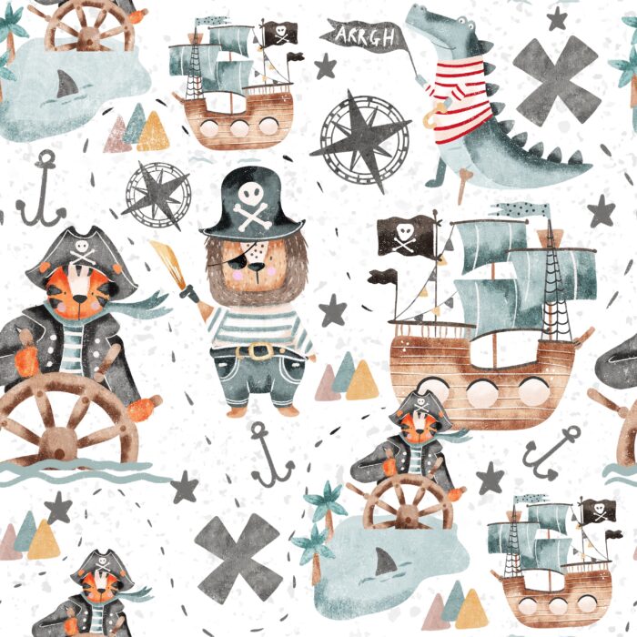 Pochon personnalisé avec broderie prénom Animaux Pirates