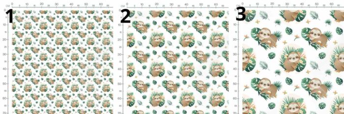 Tissu Exclusif Monstera Paresseux, 3 tailles et 11 tissus au choix – Image 3