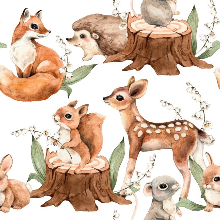 Tissu Imprimé Renard Biche Foret, 11 tissus au choix