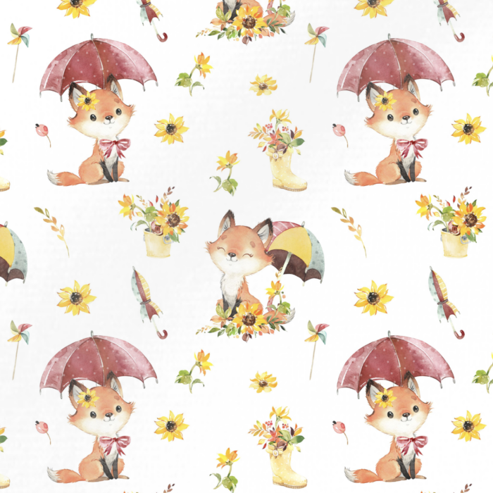 Tissu Imprimé Automne Renard Mignon Parapluie Tournesols, 11 tissus au choix