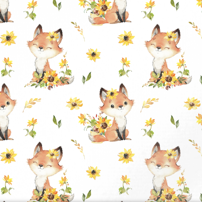 Tissu Exclusif Automne Renard Mignon Tournesols, 11 tissus au choix