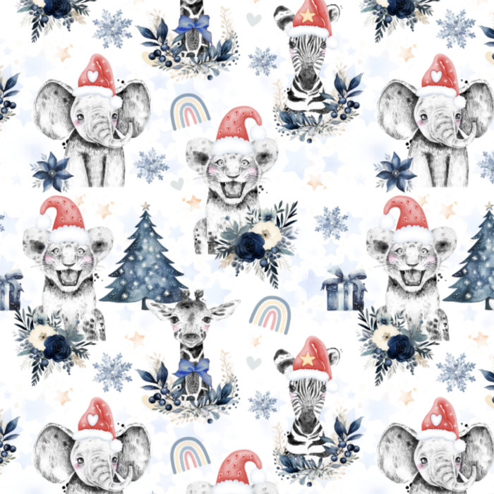 Tissu Exclusif Noel Safari Bleu, 2 tailles et 11 tissus au choix