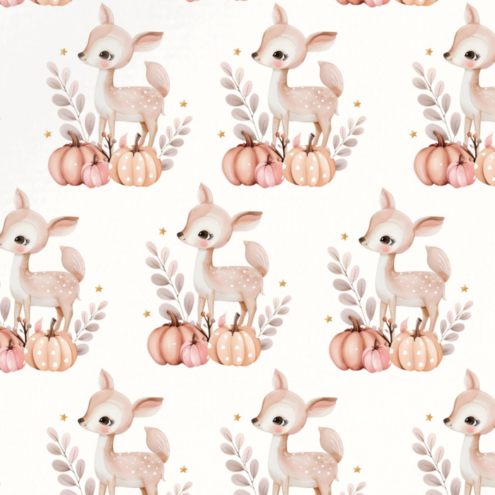 Tissu Imprimé Automne Biche Potiron, 2 coloris et 11 tissus au choix
