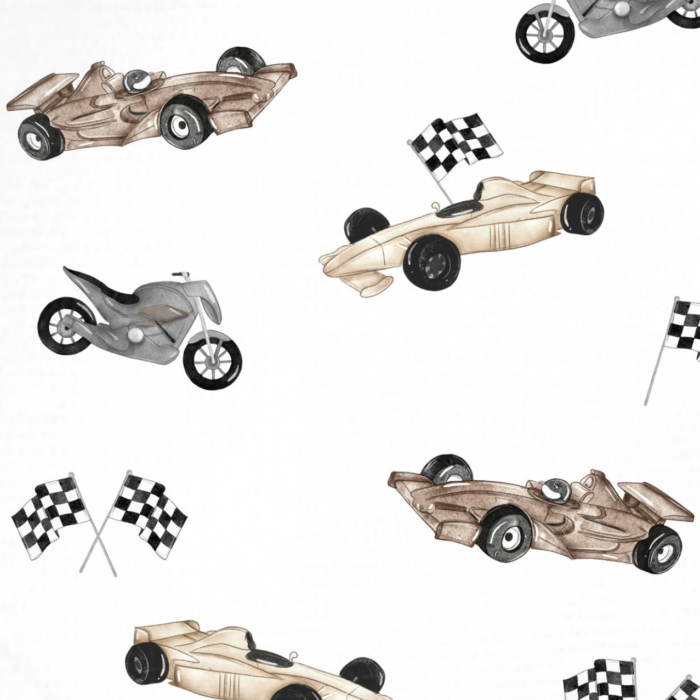 Tissu Imprimé Voiture de Course, 3 coloris et 11 tissus au choix