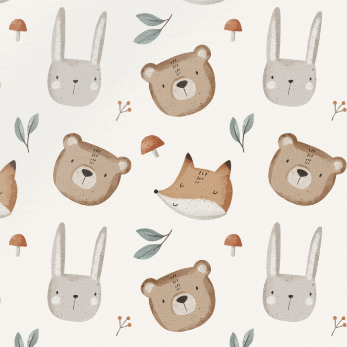 Tissu Imprimé Animaux Foret d'Automne, 4 coloris et 11 tissus au choix