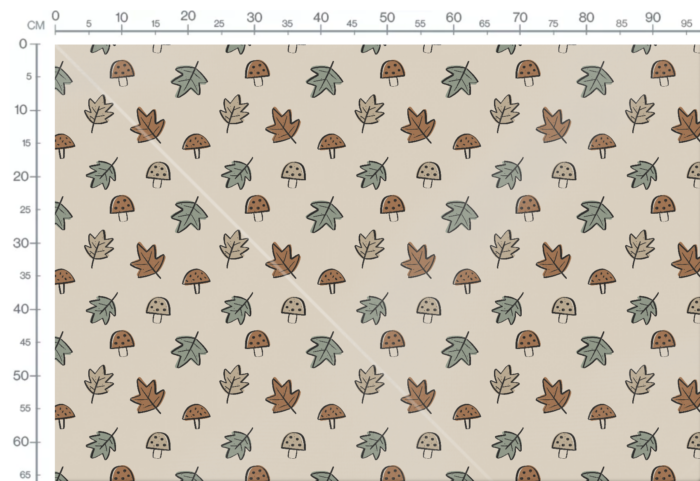 Tissu Imprimé Automne Feuilles Champignons, 3 coloris et 11 tissus au choix – Image 3