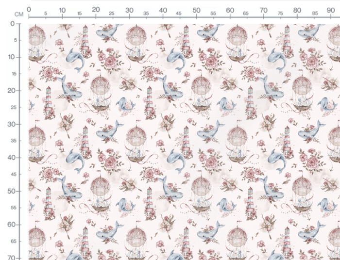 Tissu Imprimé Marin Baleine et Fleurs Rose, 11 tissus au choix – Image 3
