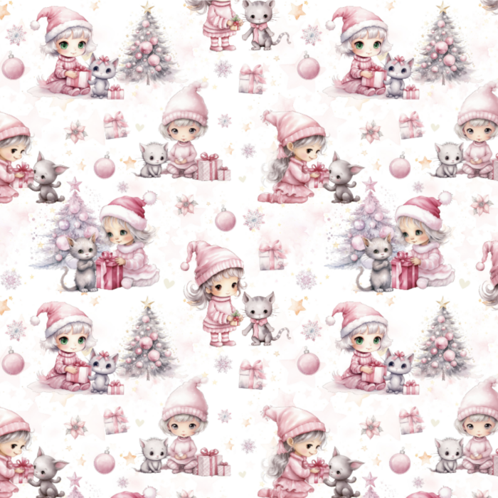 Tissu Exclusif Noel Chatons Fille, 11 tissus au choix