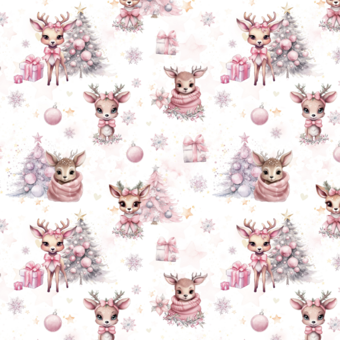 Tissu Exclusif Noel Rennes Roses, 2 coloris et 11 tissus au choix