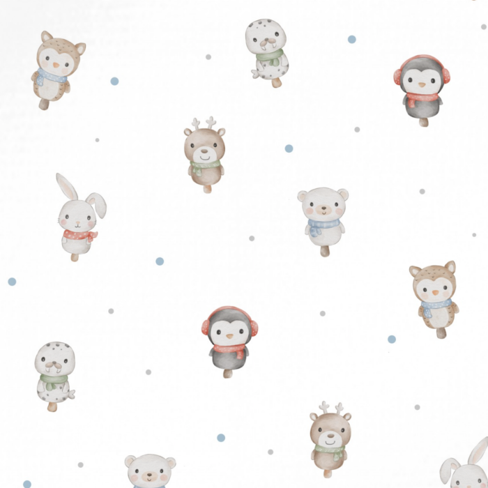 Tissu Imprimé Hiver Animaux Tout Mignons Blanc, 11 tissus au choix