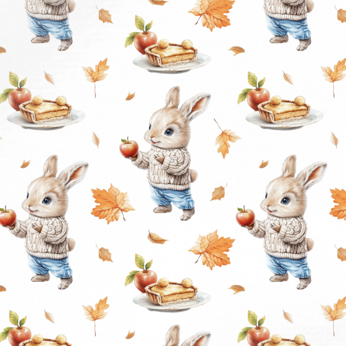 Tissu Imprimé Lapin Gourmand Automne, 11 tissus au choix