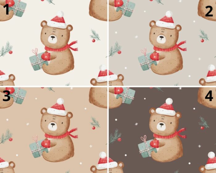 Tissu Imprimé Noel Ourson Cadeau, 4 coloris et 11 tissus au choix – Image 5
