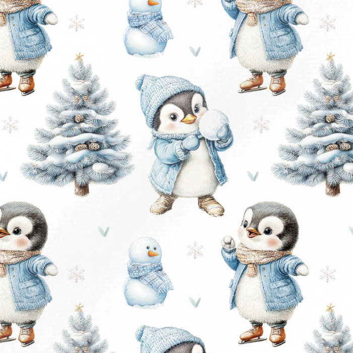 Tissu Imprimé Noel Pingouin Neige, 11 tissus au choix