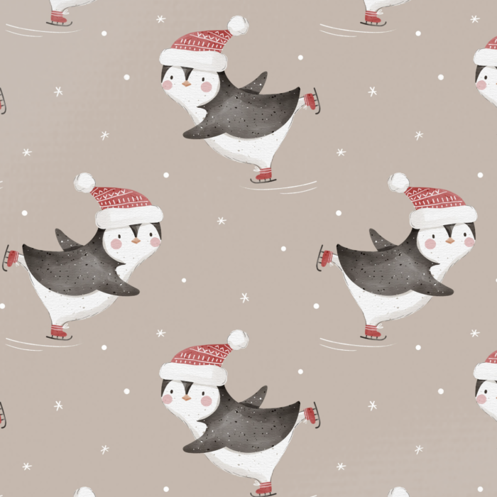 Tissu Imprimé Noel Pingouin Patins, 3 coloris et 11 tissus au choix