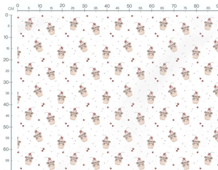 Tissu Imprimé Ourson Cupcake Blanc, 11 tissus au choix – Image 2