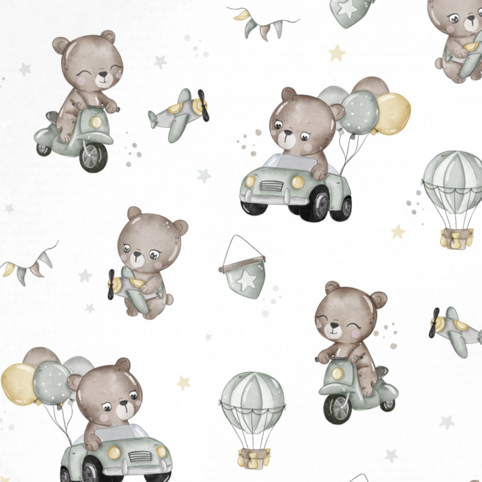 Tissu Imprimé Ourson Jouets Blanc, 11 tissus au choix