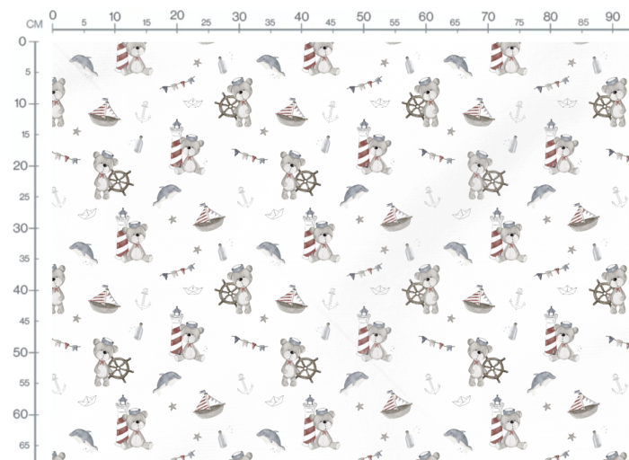Tissu Imprimé Ourson Marin Blanc, 11 tissus au choix – Image 2
