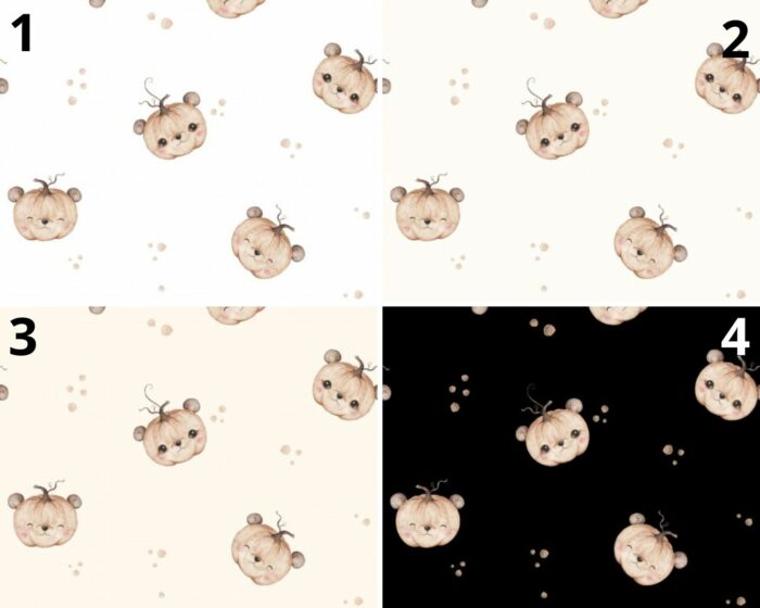 Tissu Imprimé Ourson Mignon Citrouille, 4 coloris et 11 tissus au choix – Image 4