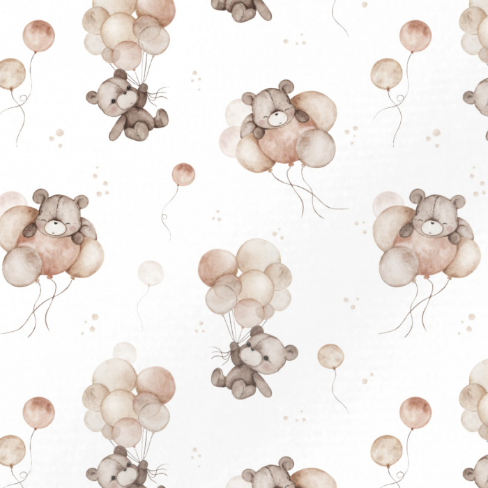 Tissu Imprimé Ourson Mignon et Ballons Blanc, 11 tissus au choix