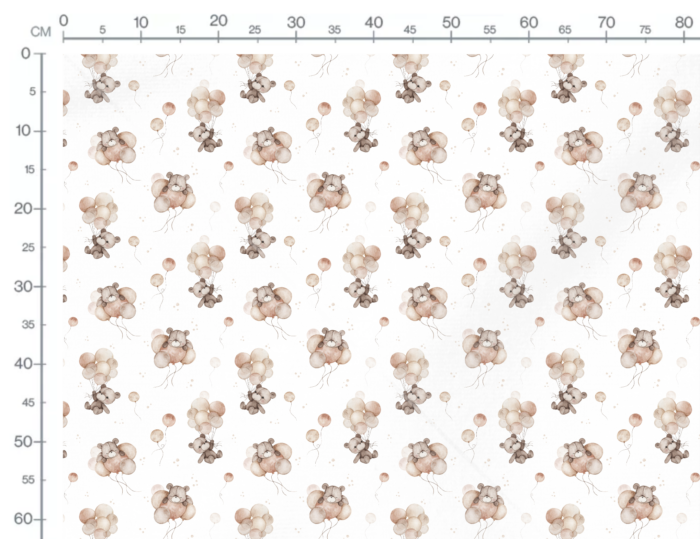 Tissu Imprimé Ourson Mignon et Ballons Blanc, 11 tissus au choix – Image 2