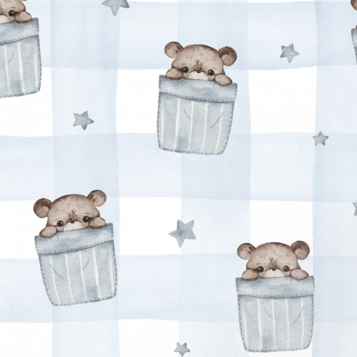 Tissu Imprimé Ourson Mignon Poche Vichy, 11 tissus au choix