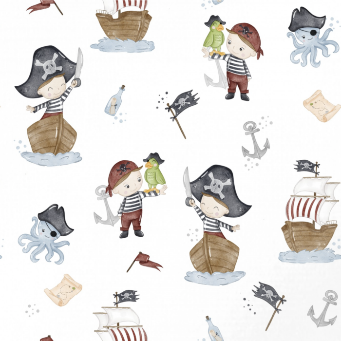Tissu Imprimé Petits Pirates Blanc, 11 tissus au choix