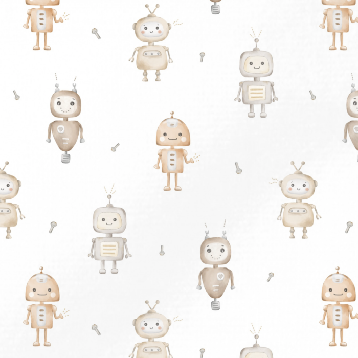Tissu Imprimé Petits Robots Mignons, 3 coloris et 11 tissus au choix