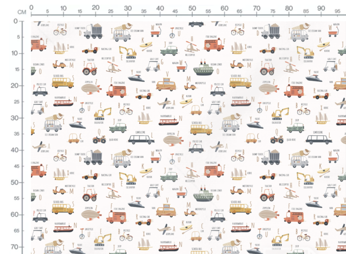 Tissu Imprimé Vehicules Alphabet, 3 coloris et 11 tissus au choix – Image 3