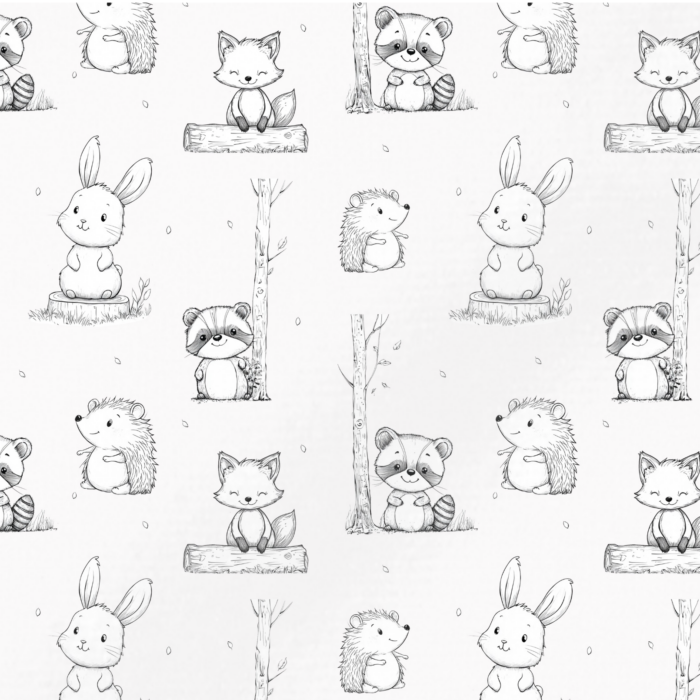 Tissu Imprimé Animaux Mignons Foret Lineart, 11 tissus au choix