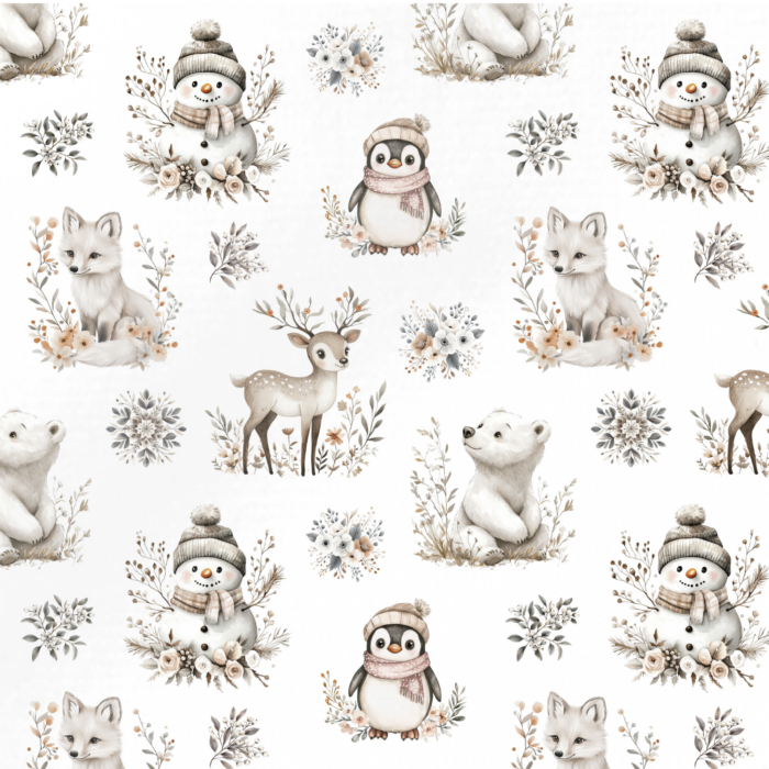Tissu Exclusif Boho Hiver Animaux Blanc, 11 tissus au choix