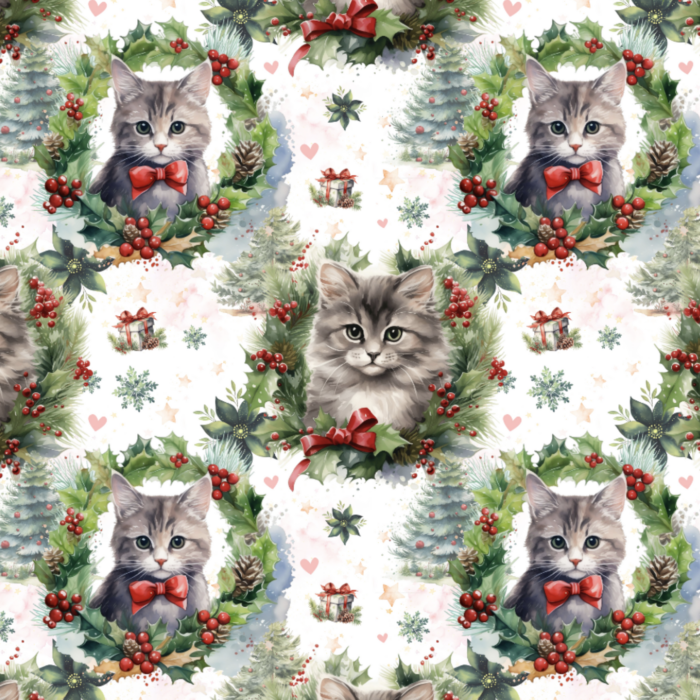 Tissu Exclusif Noel Chaton Sapin, 11 tissus au choix