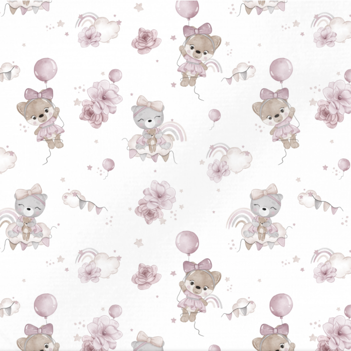 Tissu Imprimé Fille Ourson Rose Blanc, 11 tissus au choix
