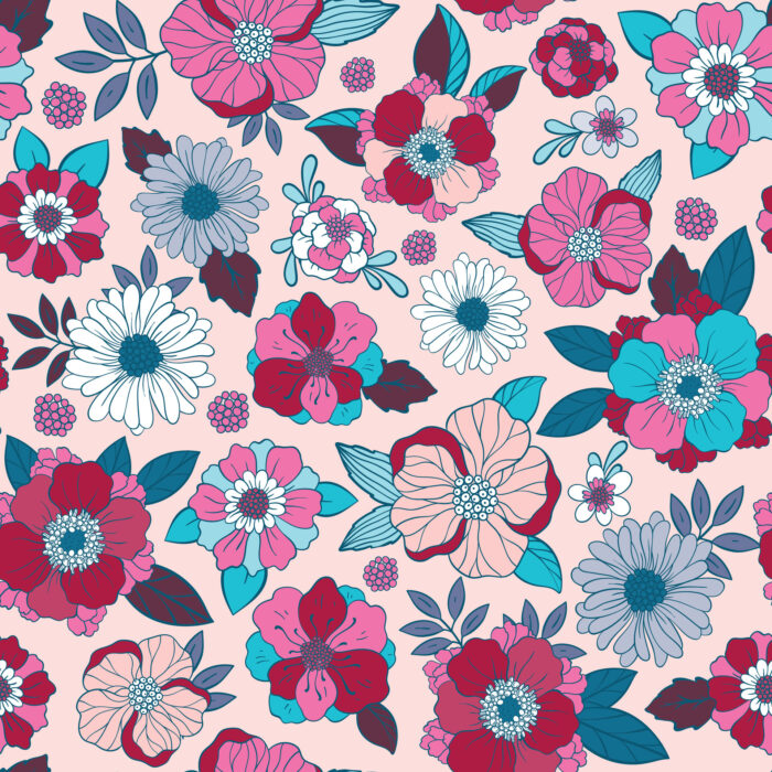 Tissu Imprimé Fleuri Noemie Rose, 11 tissus au choix