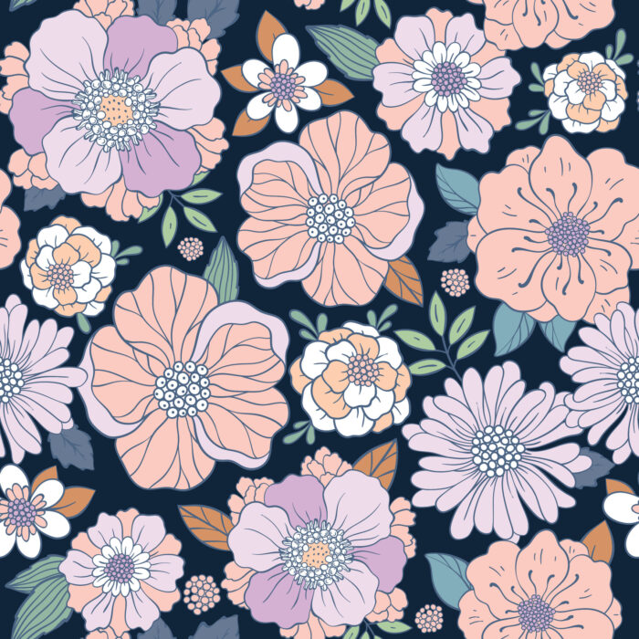 Tissu Imprimé Fleuri Clarisse Nuit, 11 tissus au choix
