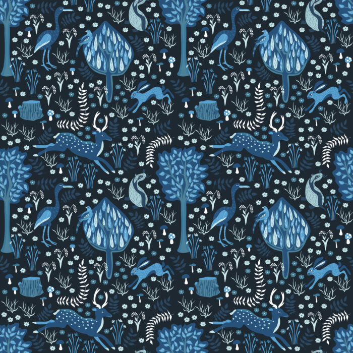 Tissu Imprimé Foret Bleu Hiver, 11 tissus au choix