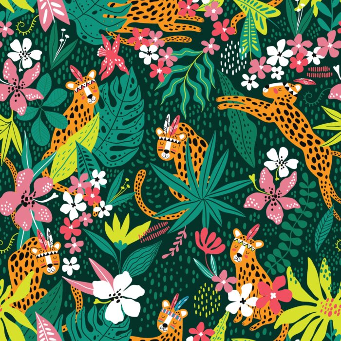 Tissu Imprimé Leopard Boho Fleurs, 11 tissus au choix