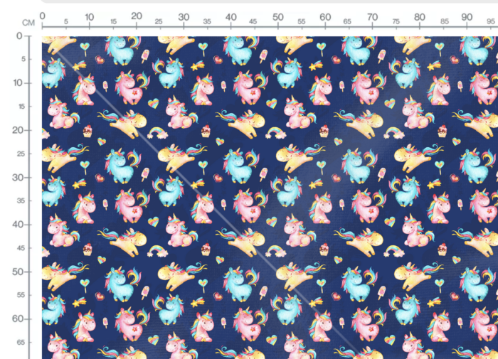 50 cm Toile de Coton Premium Licorne Arc-en-ciel Bleu – Image 3