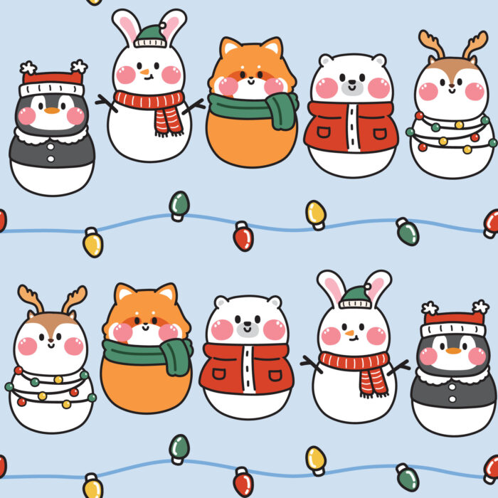 Tissu Imprimé Noel Animaux Mignons Lumieres, 11 tissus au choix