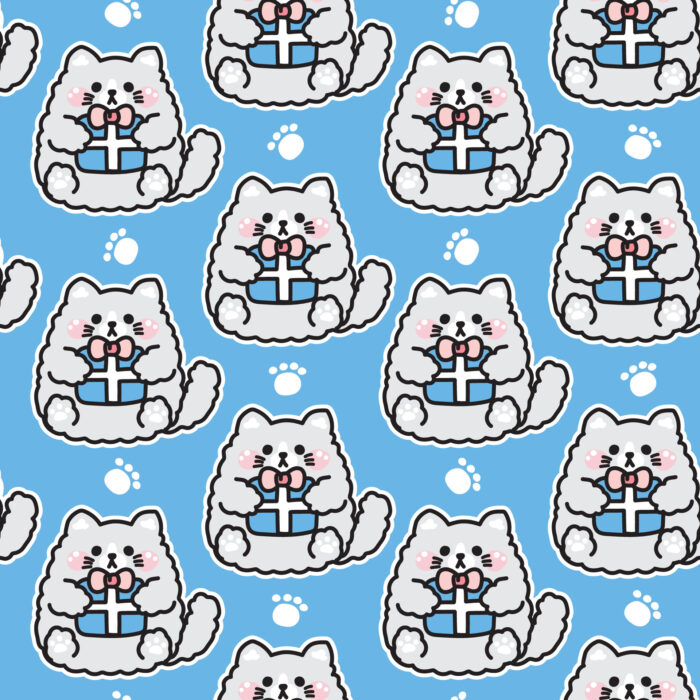 Tissu Imprimé Noel Chaton Cadeaux Bleu, 11 tissus au choix