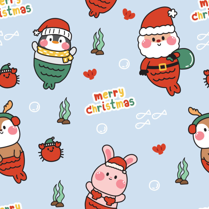 Tissu Imprimé Noel Merry Christmas Ocean, 11 tissus au choix