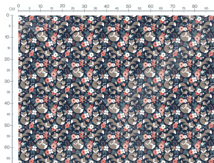 Tissu Imprimé Noel Renard Gris Fleurs, 11 tissus au choix – Image 3