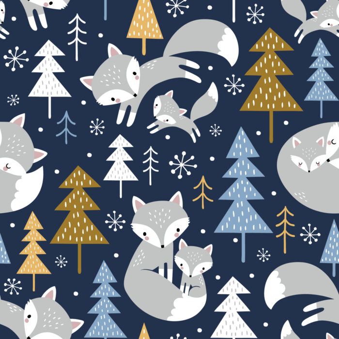 Tissu Imprimé Noel Renard Gris Maman, 11 tissus au choix