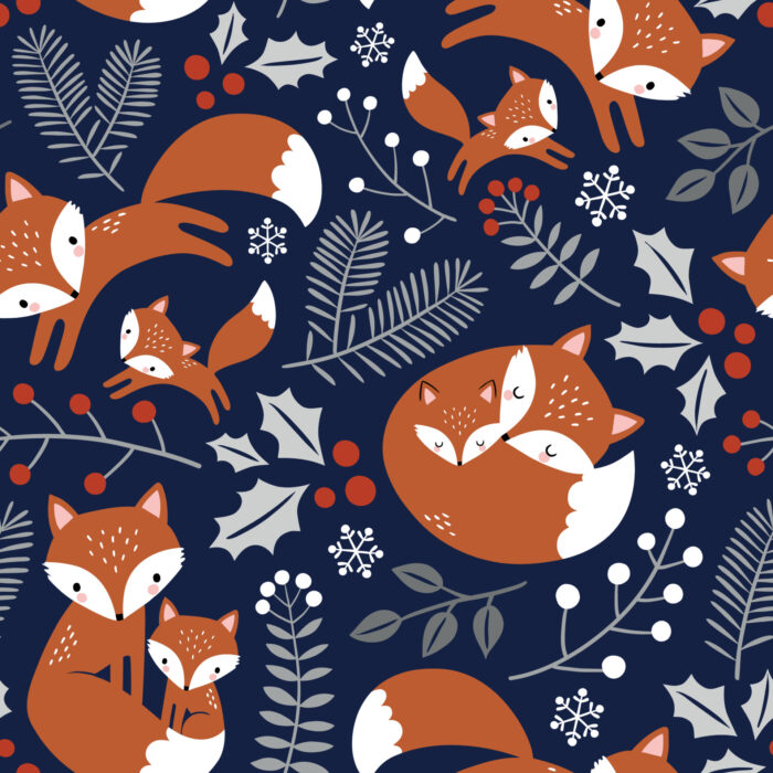 Tissu Imprimé Noel Renard Mignon Houx, 11 tissus au choix
