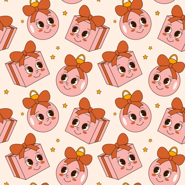 Tissu Imprimé Noel Retro Boule Cadeau, 11 tissus au choix