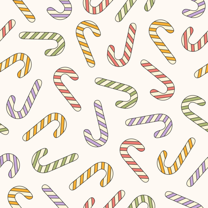 Tissu Imprimé Noel Retro Canne a Sucre, 11 tissus au choix